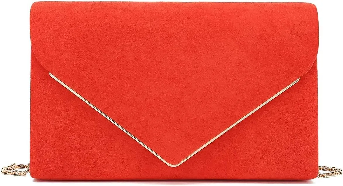 CHARMING TAILOR Faux Suede Clutch Bag Elegant Metal Binding Evening Purse for Wedding/Prom/Black-Tie Events