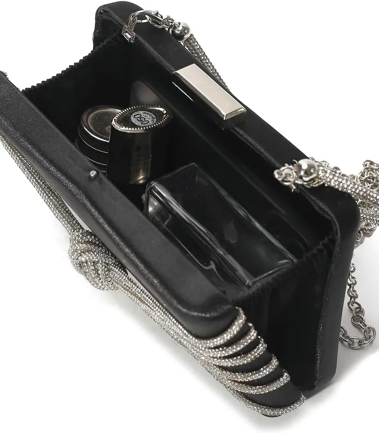 Chic Rhinestone Chain Knot Clutch - Stylish Evening Handbag for Women, Crossbody Party & Wedding Purse