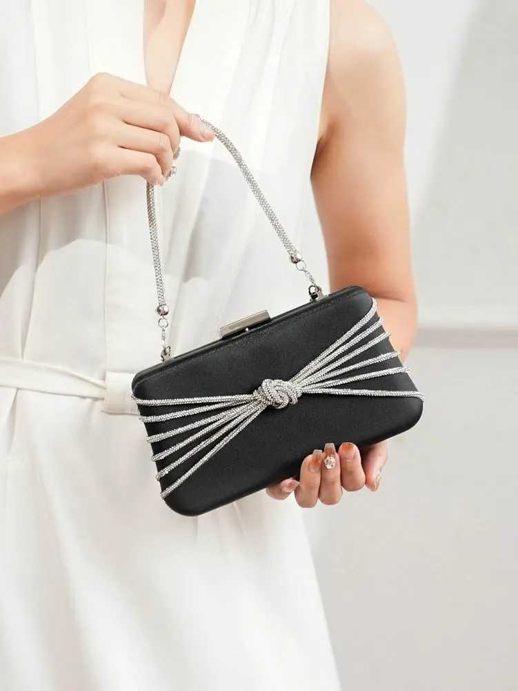 Chic Rhinestone Chain Knot Clutch - Stylish Evening Handbag for Women, Crossbody Party & Wedding Purse