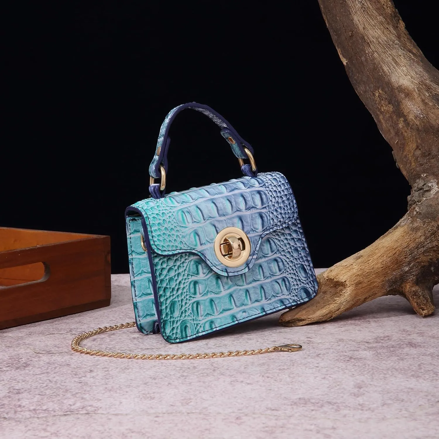 Chic Women Crocodile Leather bags Mini Top-Handle Clutch Compact Evening Bag Stylish Accessory for Essentials