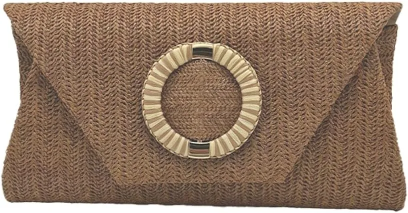Chic Woven Clutch Handbags for Women Summer Straw Evening Envelope Bag Designer Boho Purse for Beach,Party