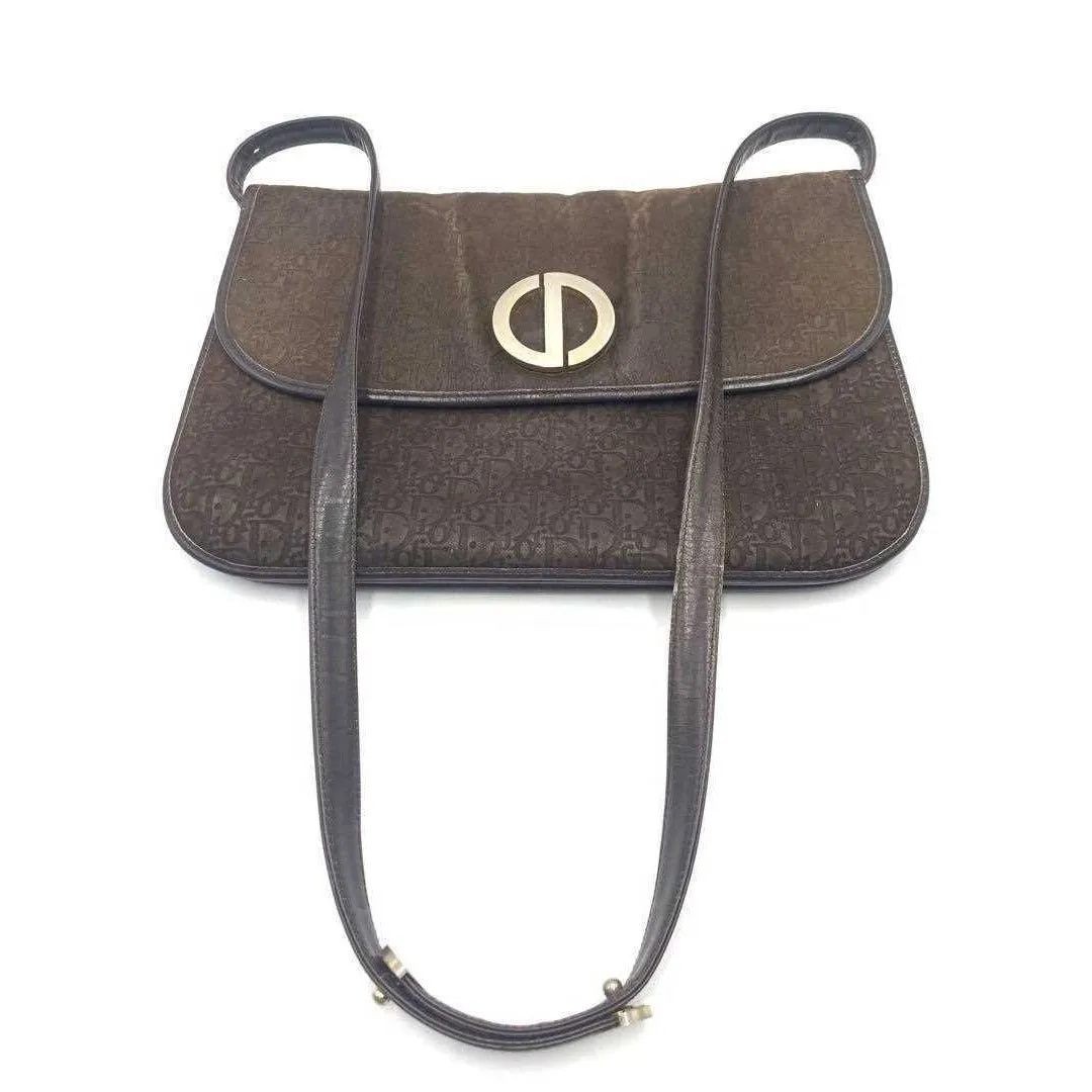 Christian Dior brown trotter print leather two-way purse