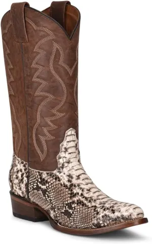 Circle G MEN'S NATURAL/BROWN PYTHON EMBROIDERY ROUND TOE, LEATHER SOLE, WESTERN L5830