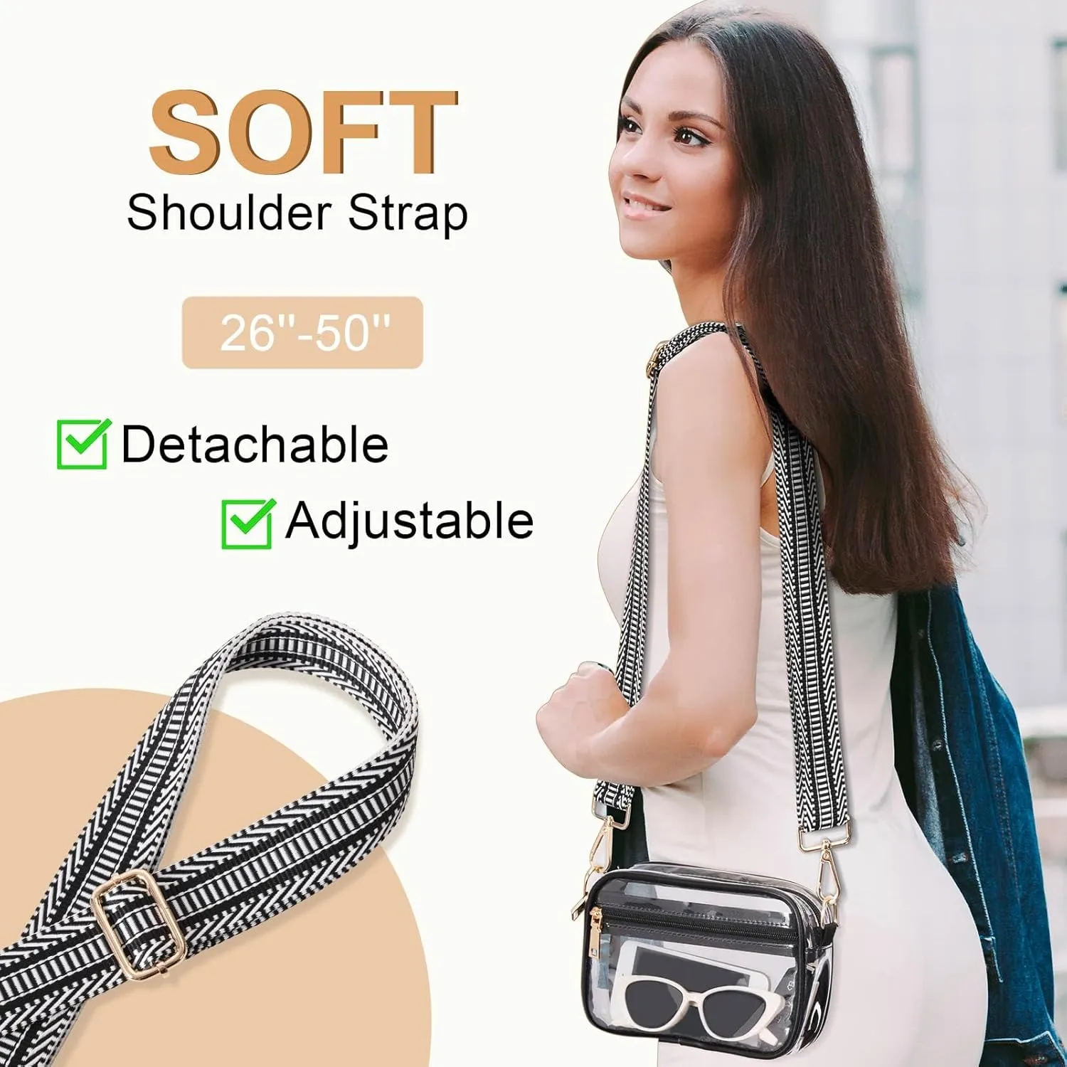 Clear Crossbody Bag Stadium Approved, Clear Purses for Women, Small Clear Stadium Bag for Concerts Sports Events