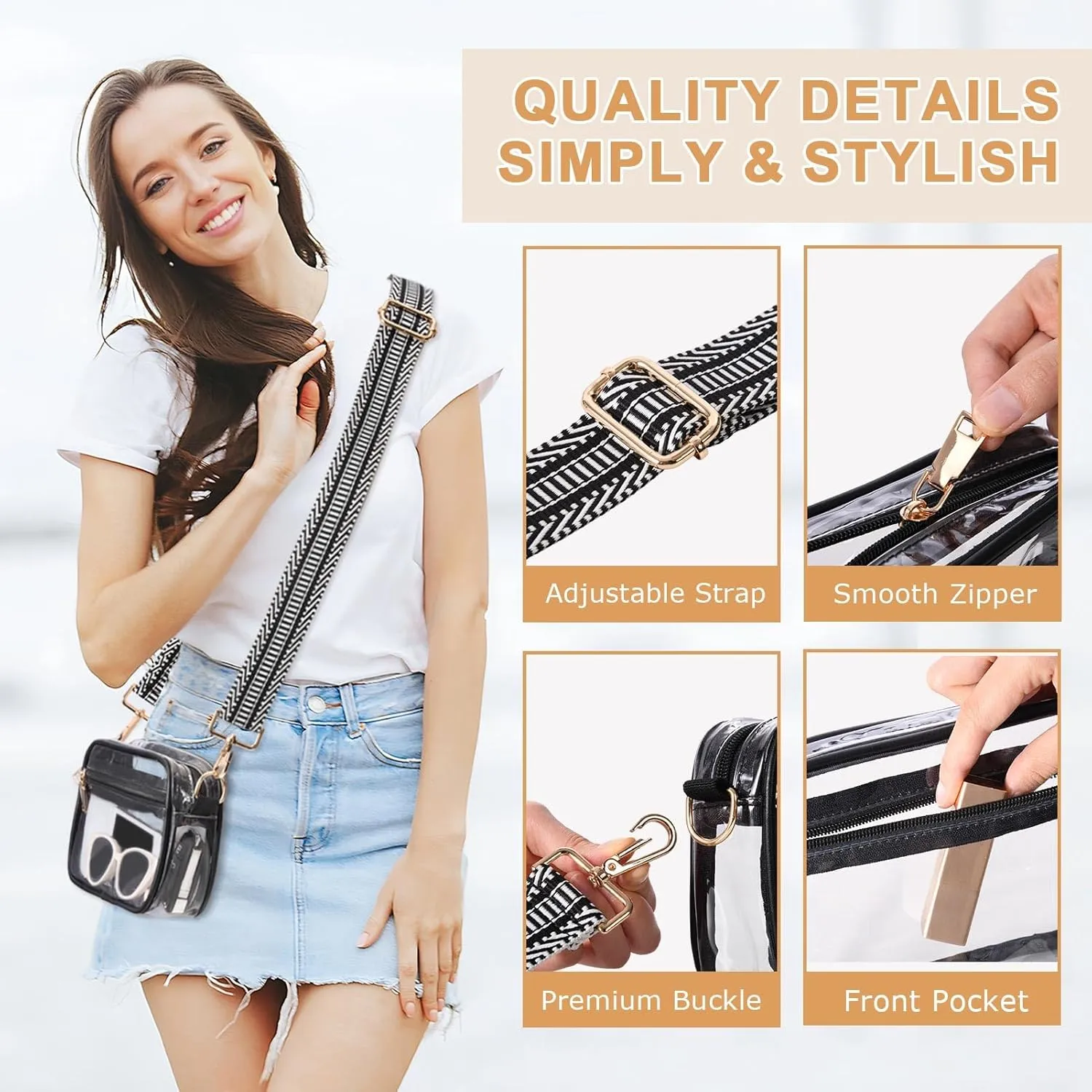 Clear Crossbody Bag Stadium Approved, Clear Purses for Women, Small Clear Stadium Bag for Concerts Sports Events