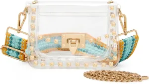 Clear Crossbody Purse Bag for Women Stadium Approved with Studded Rivet, Clear PVC Handbag for Concert & Game Day