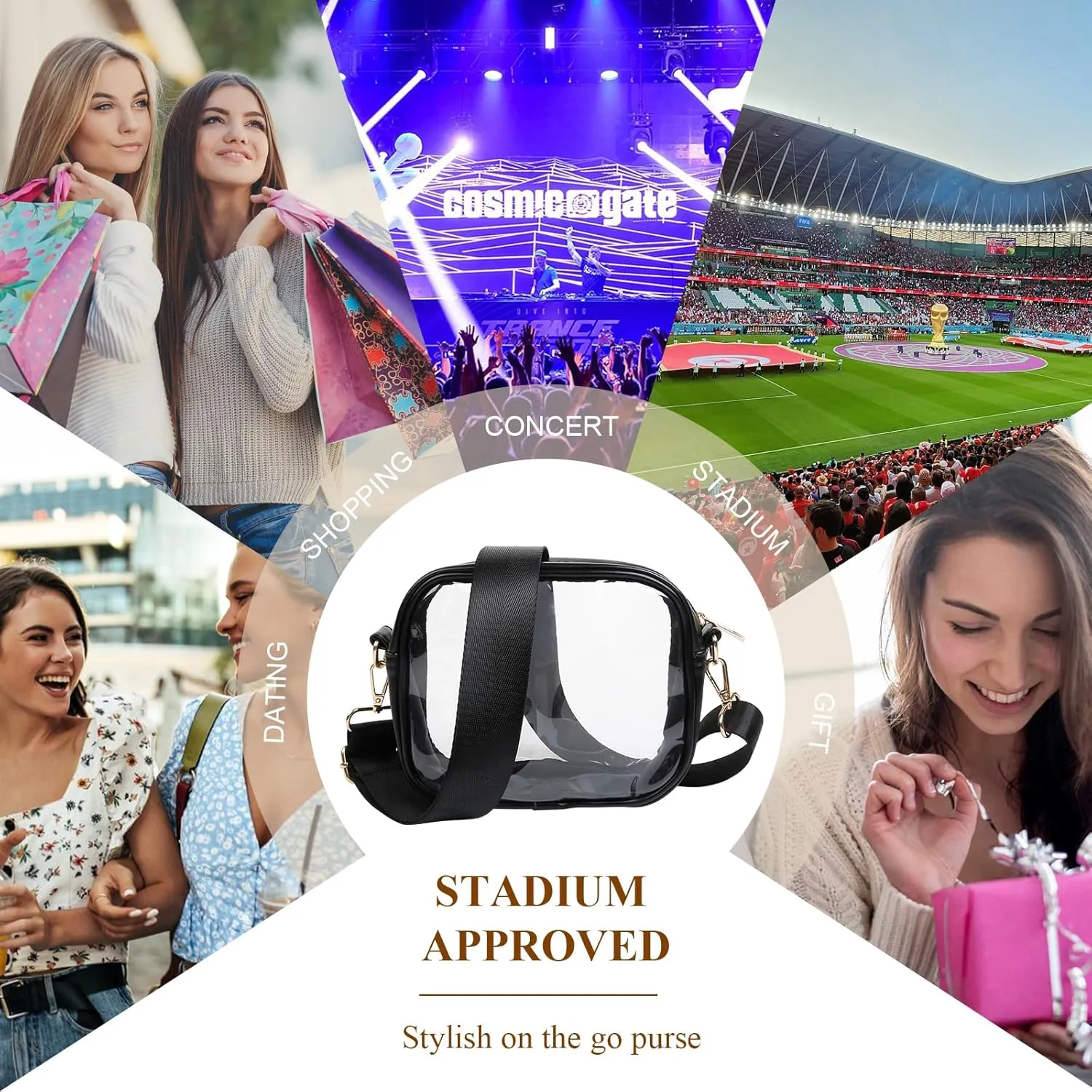 Clear Purses for Women - Crossbody Small Bag, Stadium Approved, Sport Concerts