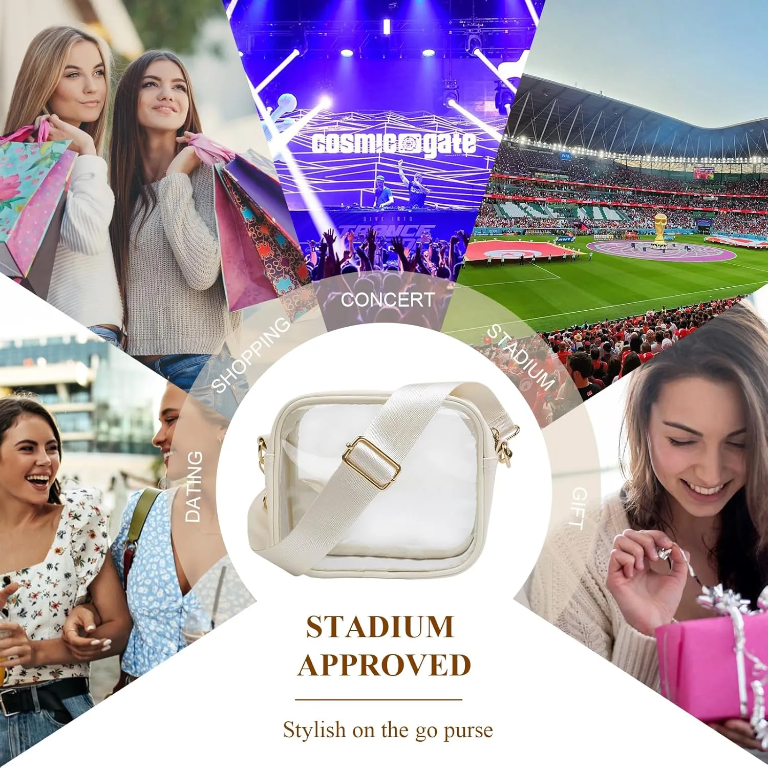 Clear Purses for Women - Crossbody Small Bag, Stadium Approved, Sport Concerts