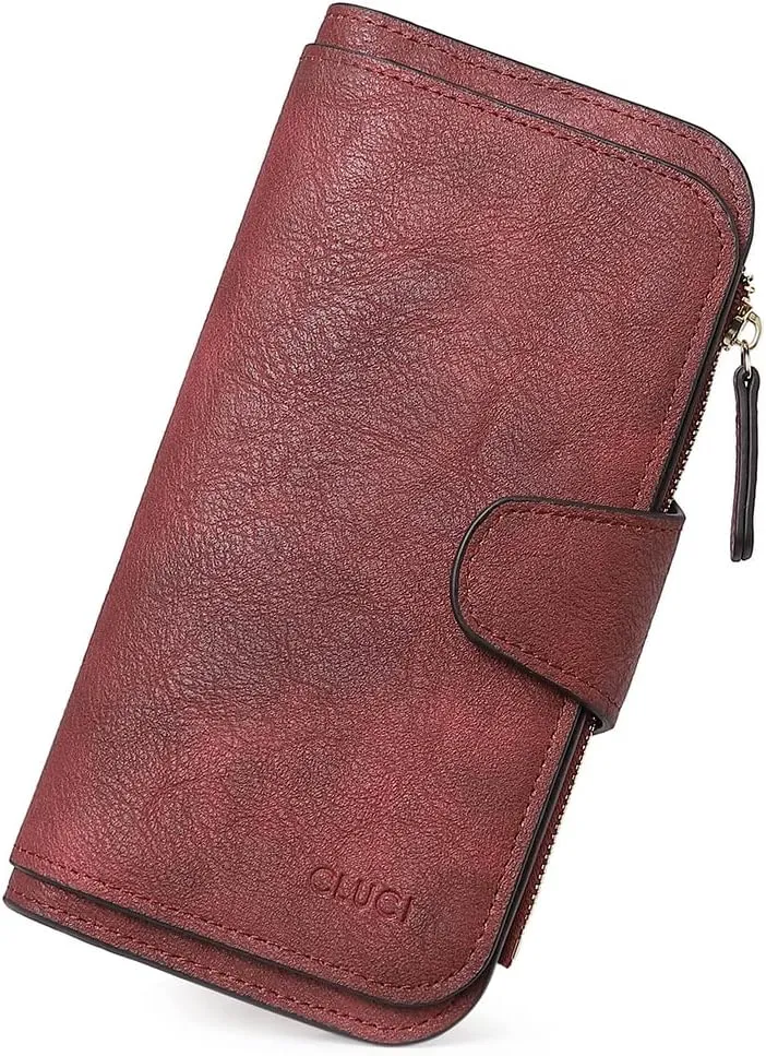 CLUCI Women Wallet Leather RFID Blocking Designer Trifold Card Holder Ladies Clutch with ID Window