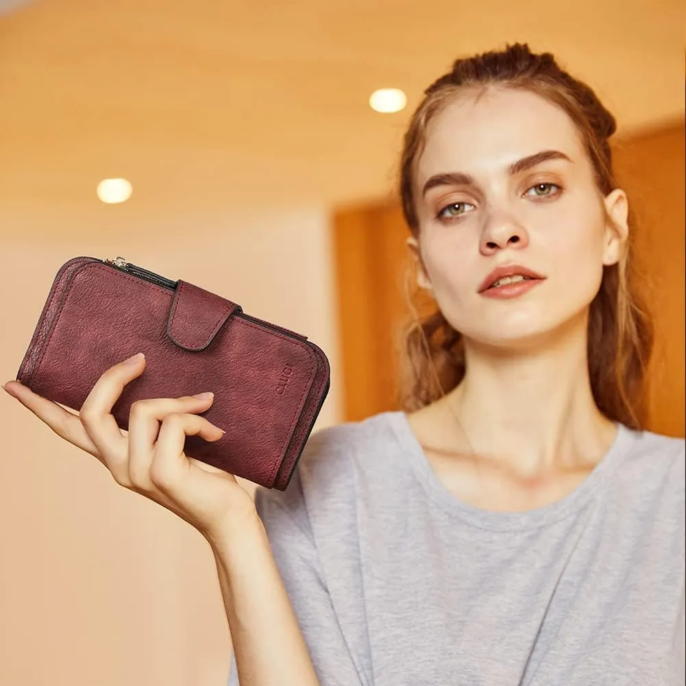 CLUCI Women Wallet Leather RFID Blocking Designer Trifold Card Holder Ladies Clutch with ID Window