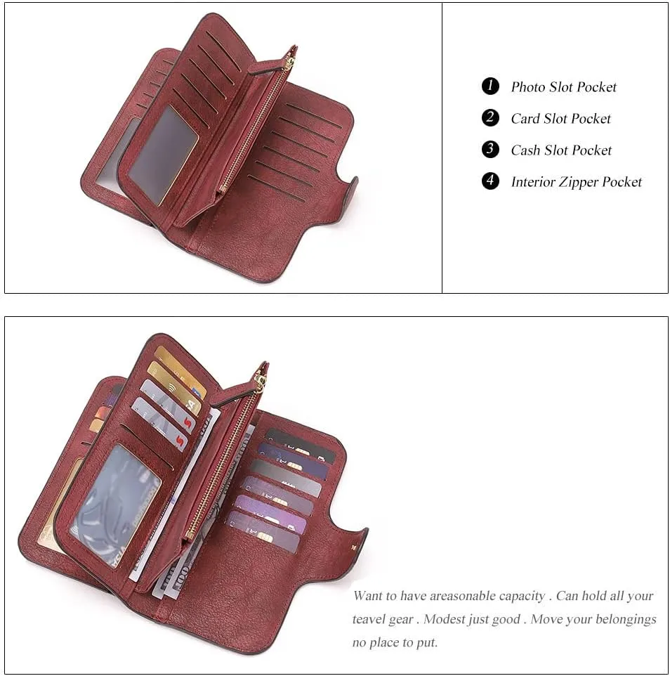 CLUCI Women Wallet Leather RFID Blocking Designer Trifold Card Holder Ladies Clutch with ID Window