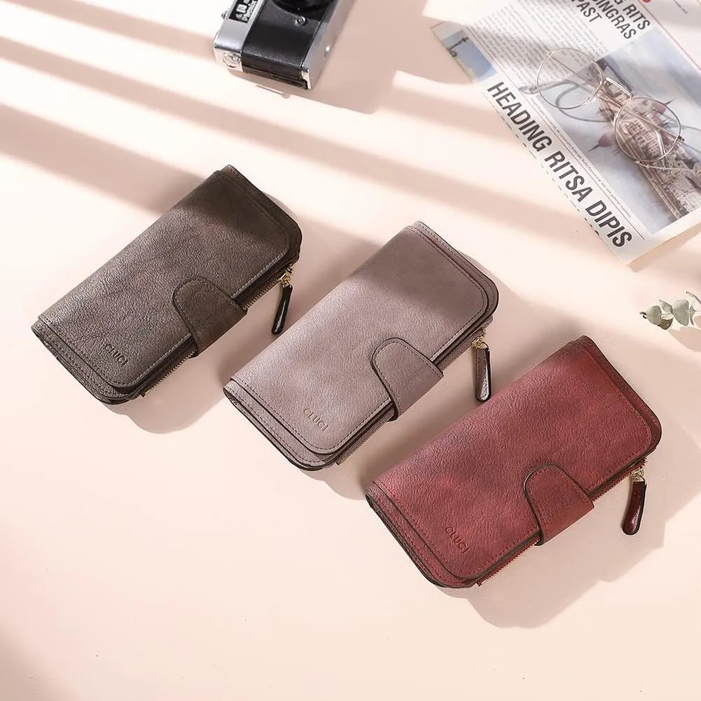 CLUCI Women Wallet Leather RFID Blocking Designer Trifold Card Holder Ladies Clutch with ID Window
