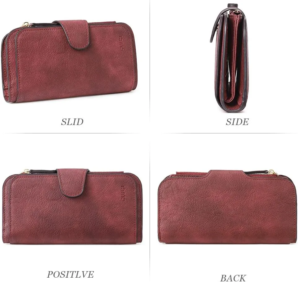CLUCI Women Wallet Leather RFID Blocking Designer Trifold Card Holder Ladies Clutch with ID Window