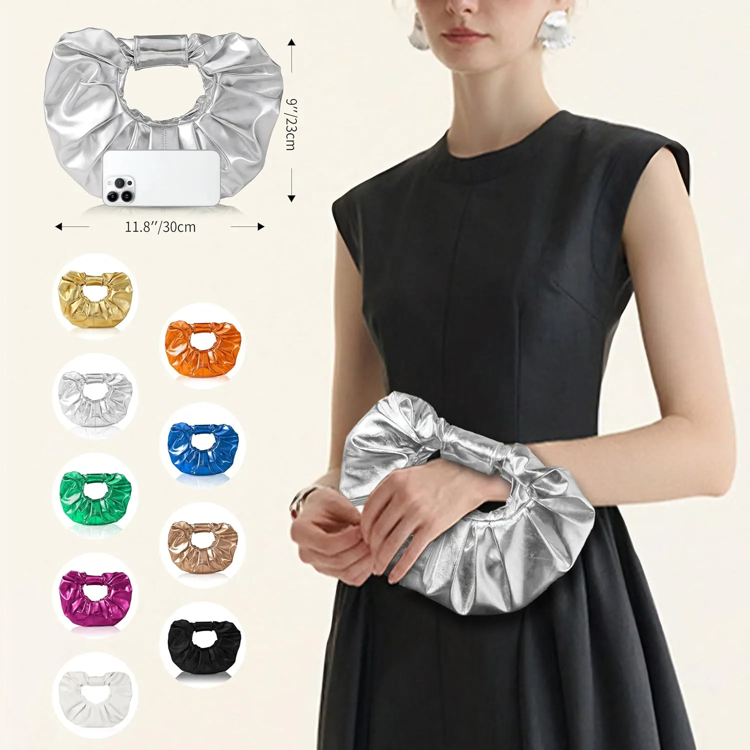 Clutch Purse for Women - Evening Clutch PU Leather Pleated Bag Designer Handbag for Party Prom Wedding