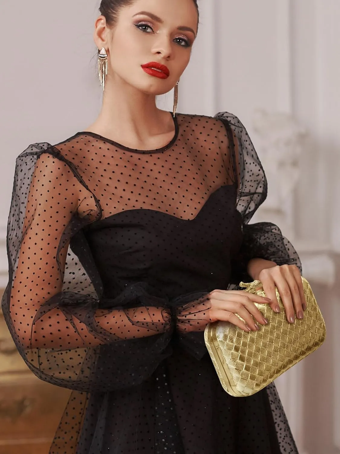 Clutch Purses for Women Evening/Wedding Chic Woven Bag Formal PU Leather Purse Designer Handbags for Women