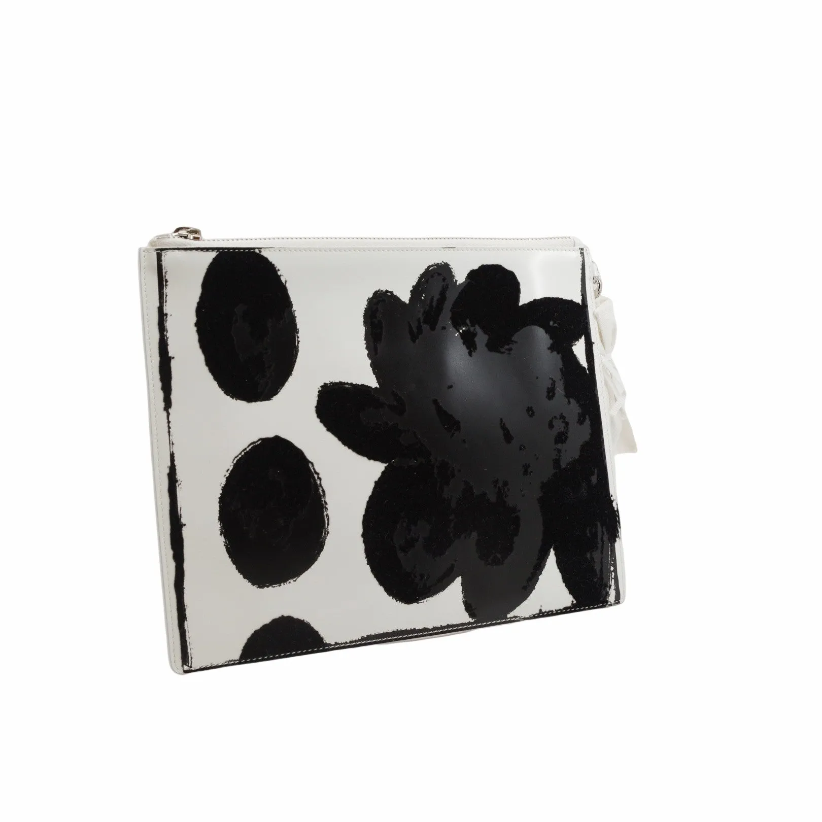 clutch white patent with black flower