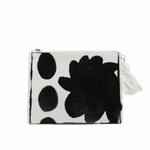 clutch white patent with black flower