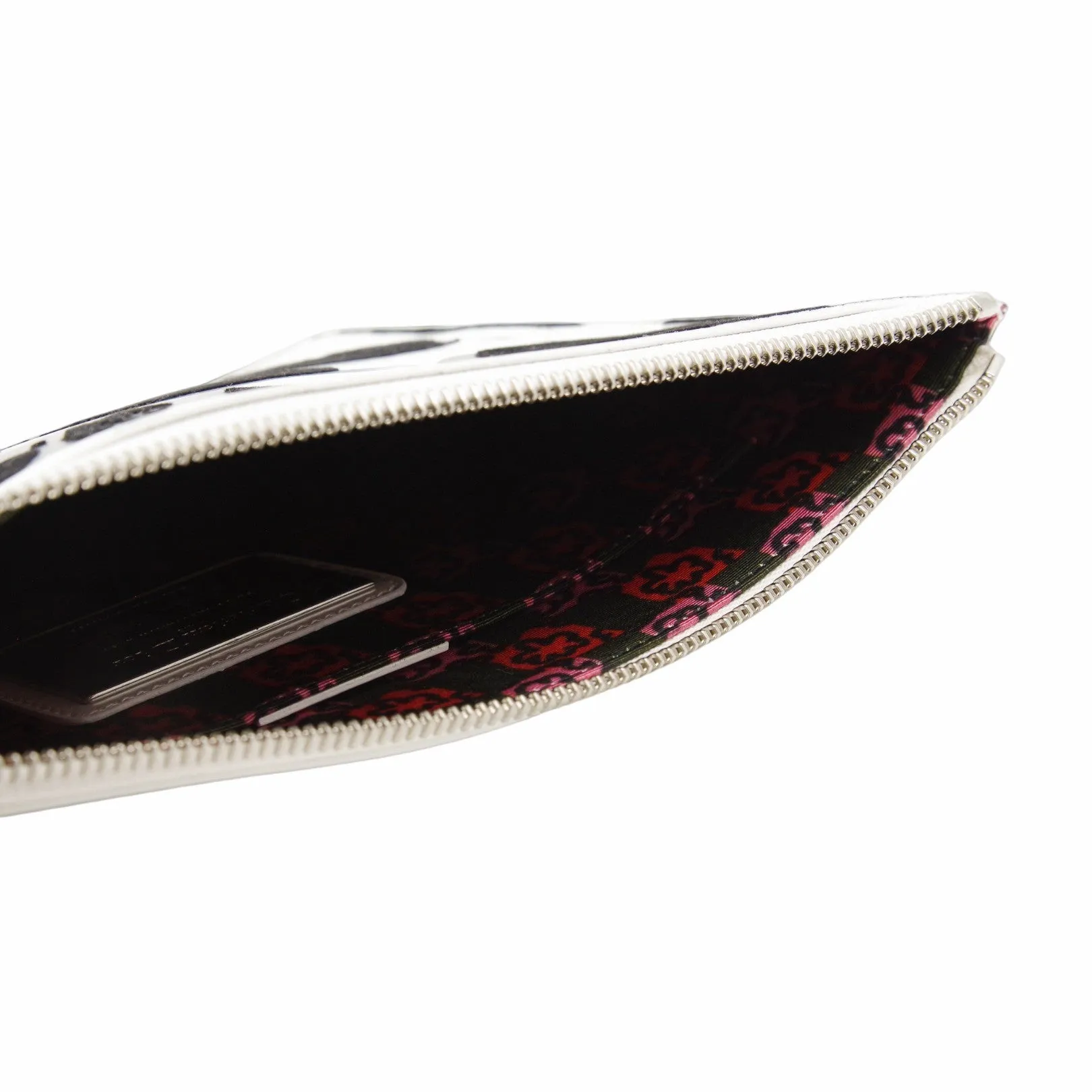 clutch white patent with black flower