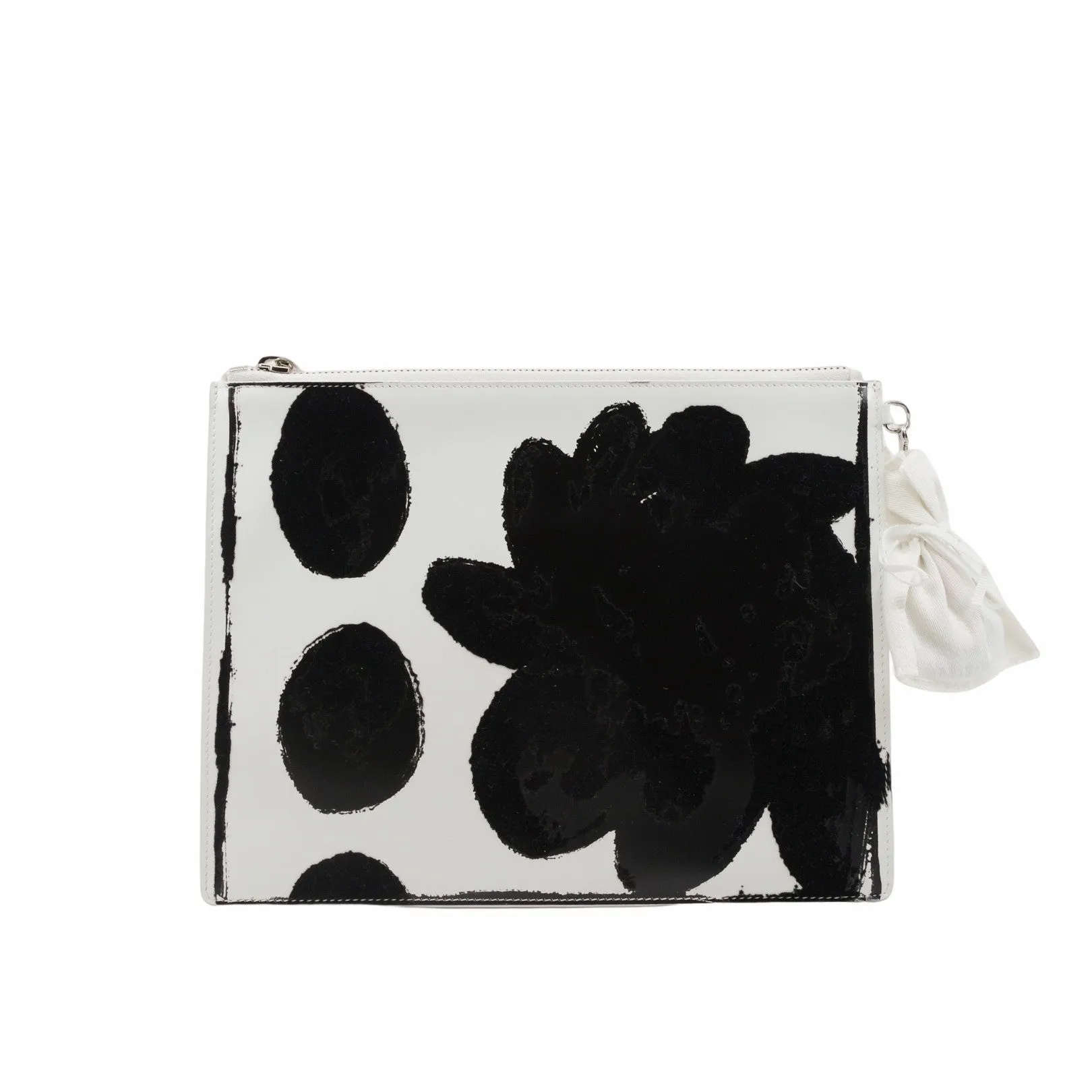 clutch white patent with black flower