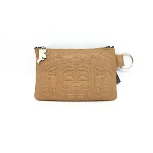 COIN PURSE - EMBOSSED BEAR BOX DESIGN - SADDLE LEATHER