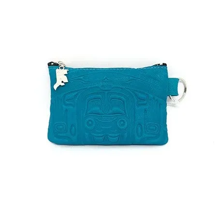 COIN PURSE - EMBOSSED BEAR BOX DESIGN - TURQUOISE DEERSKIN