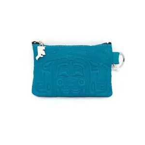 COIN PURSE - EMBOSSED BEAR BOX DESIGN - TURQUOISE DEERSKIN