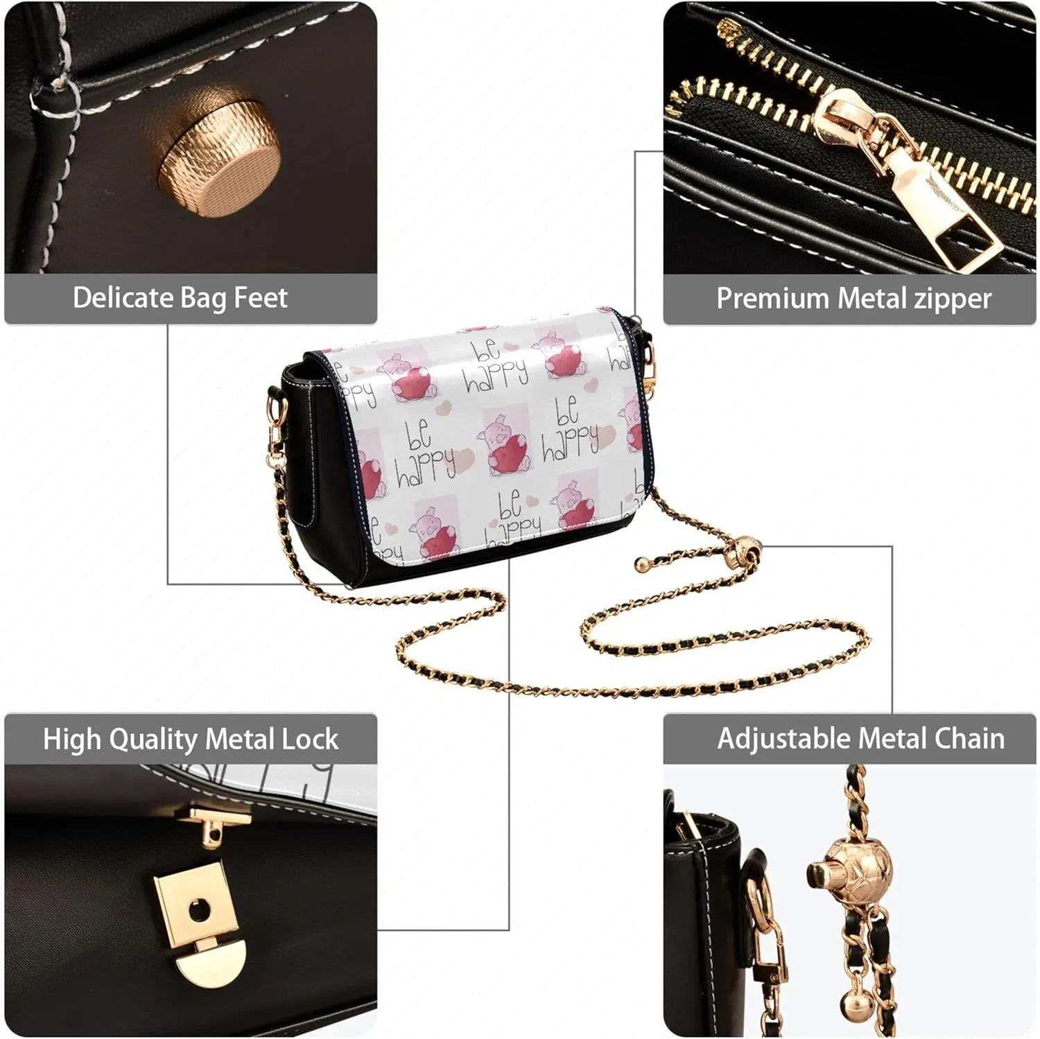 Colorful Shoulder Leather Bags, Tropical Flamingos Zebra Crossbody Purses for Women Fashion Handbag with Chain Strap