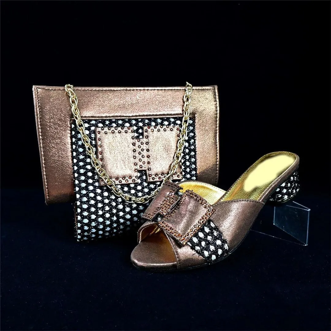 Convertible Rhinestone Bridal Set African Heels with 3 Way Clutch Italian Crafted System
