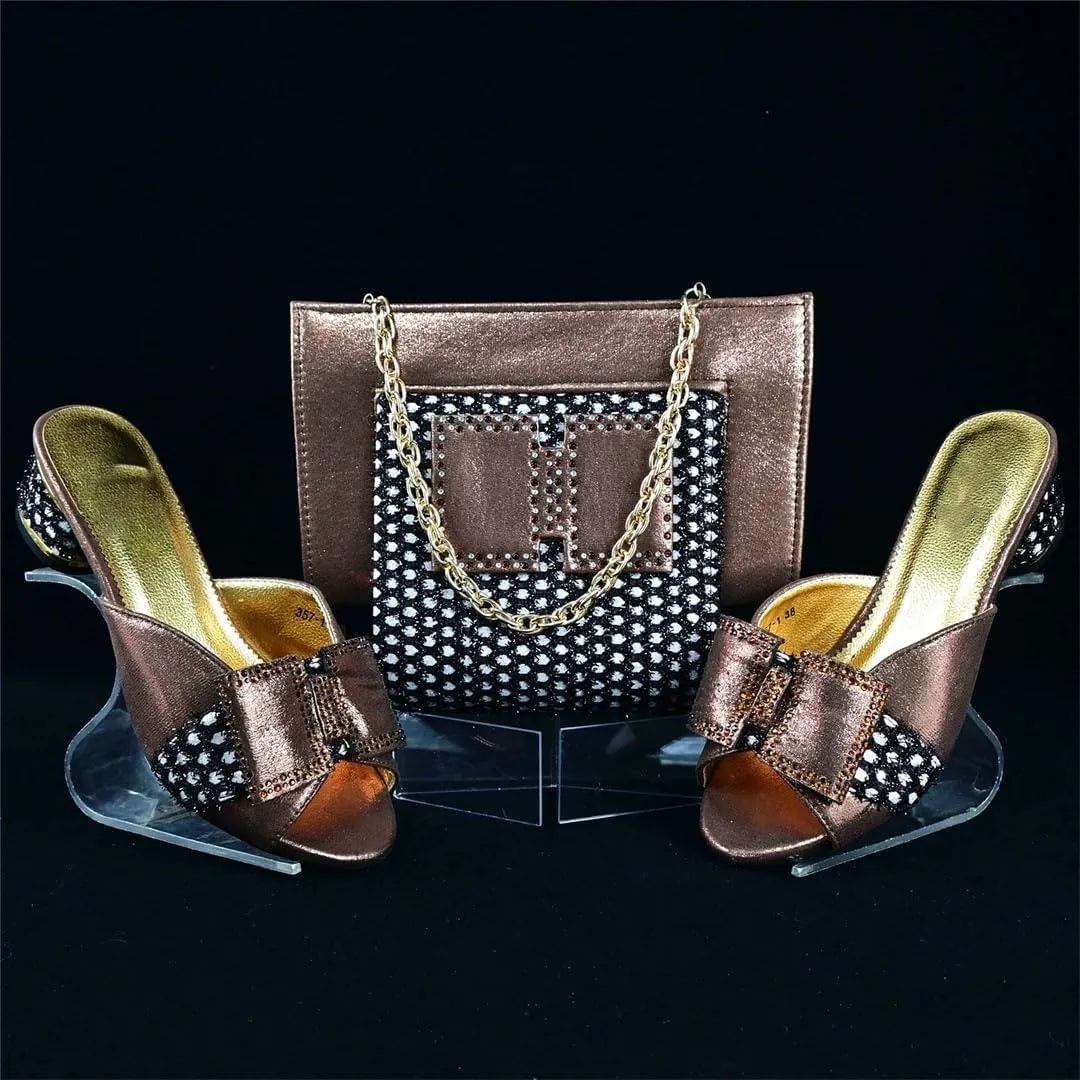 Convertible Rhinestone Bridal Set African Heels with 3 Way Clutch Italian Crafted System