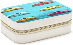 Cool Race Cars Bright Pattern Travel Jewelry Box, Portable Travel Display Case Storage Holder Boxes for Stud Earrings, Rings, Necklaces, Bracelets