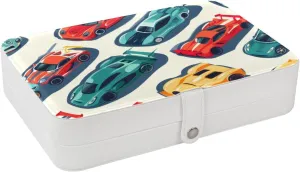 Cool Race Cars Bright Seamless Pattern Travel Jewelry Box, Portable Travel Display Case Storage Holder Boxes for Stud Earrings, Rings, Necklaces, Bracelets