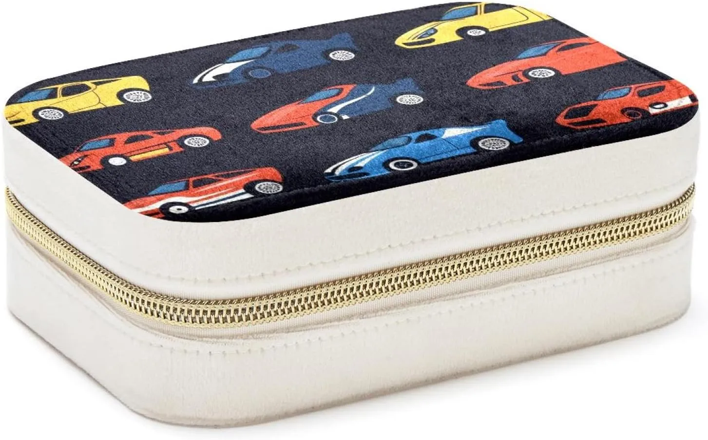 Cool Race Cars Seamless Pattern Jewelry Box Necklace Ring Storage Organizer, PU Leather Jewelry case Portable Travel Jewelry Organizer for Women Girls