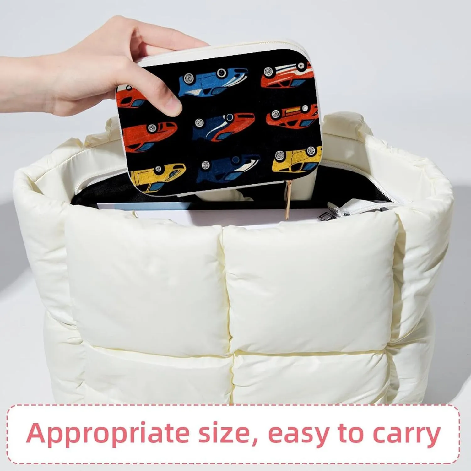 Cool Race Cars Seamless Pattern Jewelry Box Necklace Ring Storage Organizer, PU Leather Jewelry case Portable Travel Jewelry Organizer for Women Girls