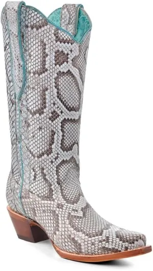 CORRAL LADIE'S BABY BLUE FULL PYTHON, LEATHER SOLE, PYTHON M LEATHER, WESTERN BOOT, A4570