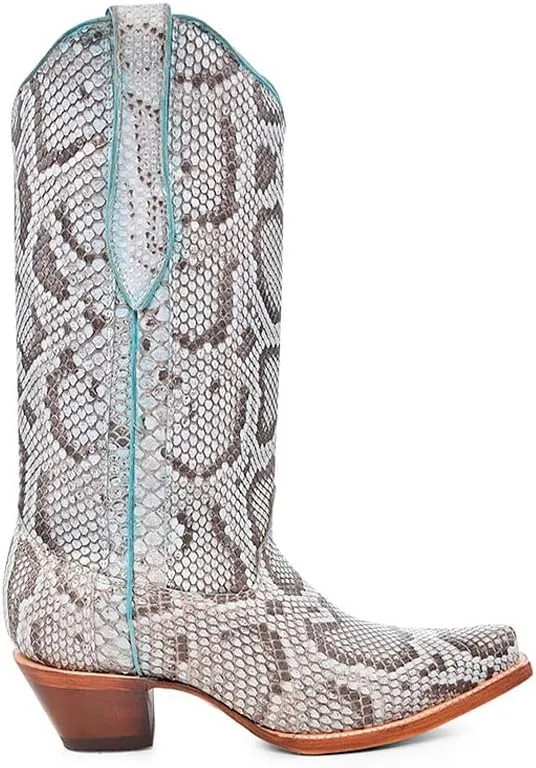 CORRAL LADIE'S BABY BLUE FULL PYTHON, LEATHER SOLE, PYTHON M LEATHER, WESTERN BOOT, A4570