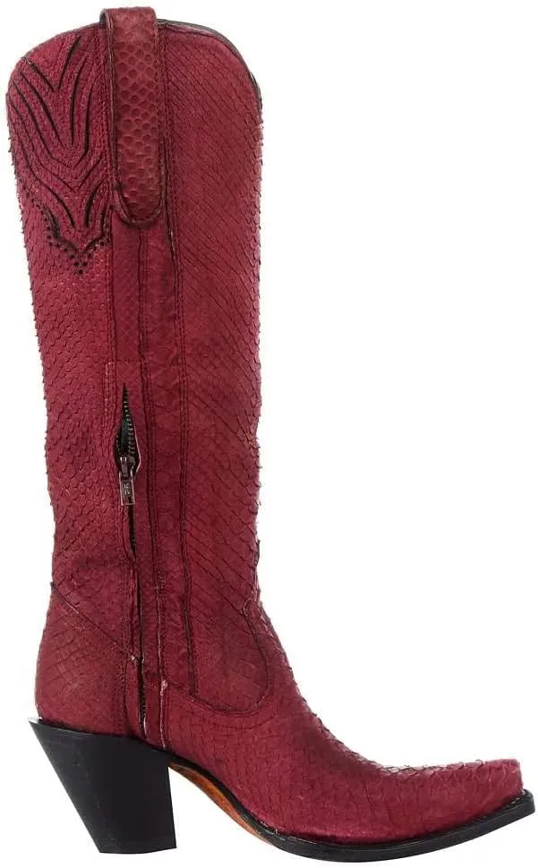 CORRAL LADIE'S RED PYTHON TALL TOP FULL EXOTIC, SNIP TOE, LEATHER SOLE, WESTERN, A4194
