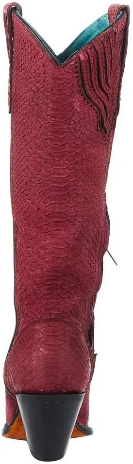 CORRAL LADIE'S RED PYTHON TALL TOP FULL EXOTIC, SNIP TOE, LEATHER SOLE, WESTERN, A4194