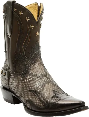 CORRAL MEN'S BLACK/NATURAL PYTHON OVERLAY & EMBROIDERY & STUDS & WING TIP, LEATHER SOLE, MALAYOPYTHON RETICULATUS/COWHIDE LEATHER, URBAN BOOT, C4205
