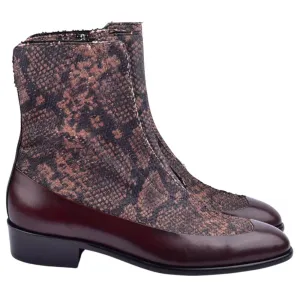 Corrente Brown Python Leather Ankle Boot with side zipper for Men