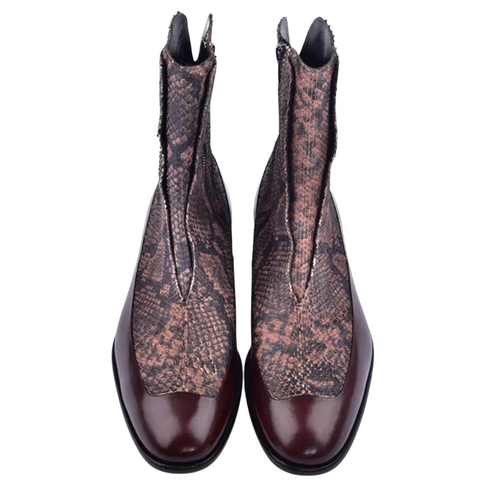 Corrente Brown Python Leather Ankle Boot with side zipper for Men