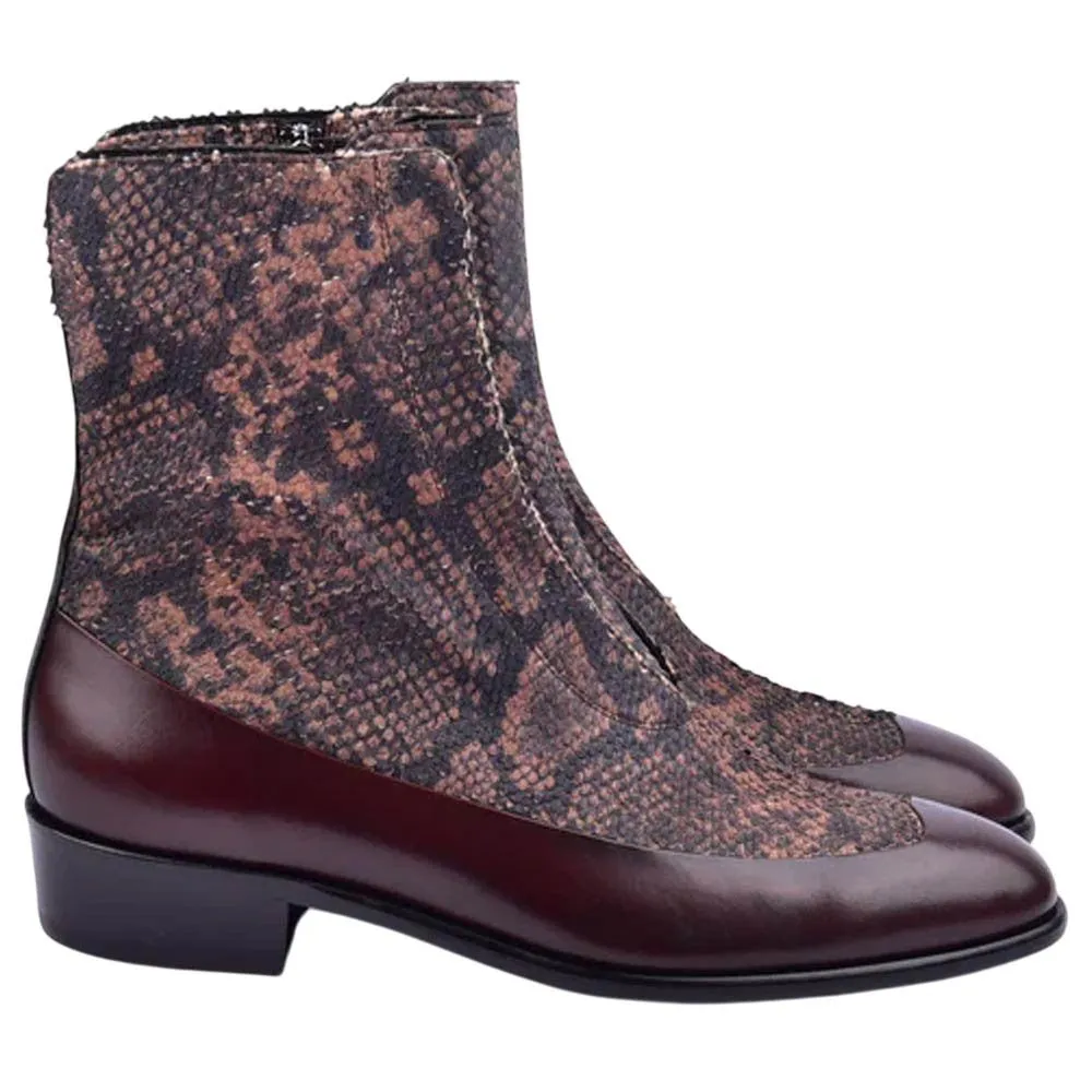 Corrente Brown Python Leather Ankle Boot with side zipper for Men