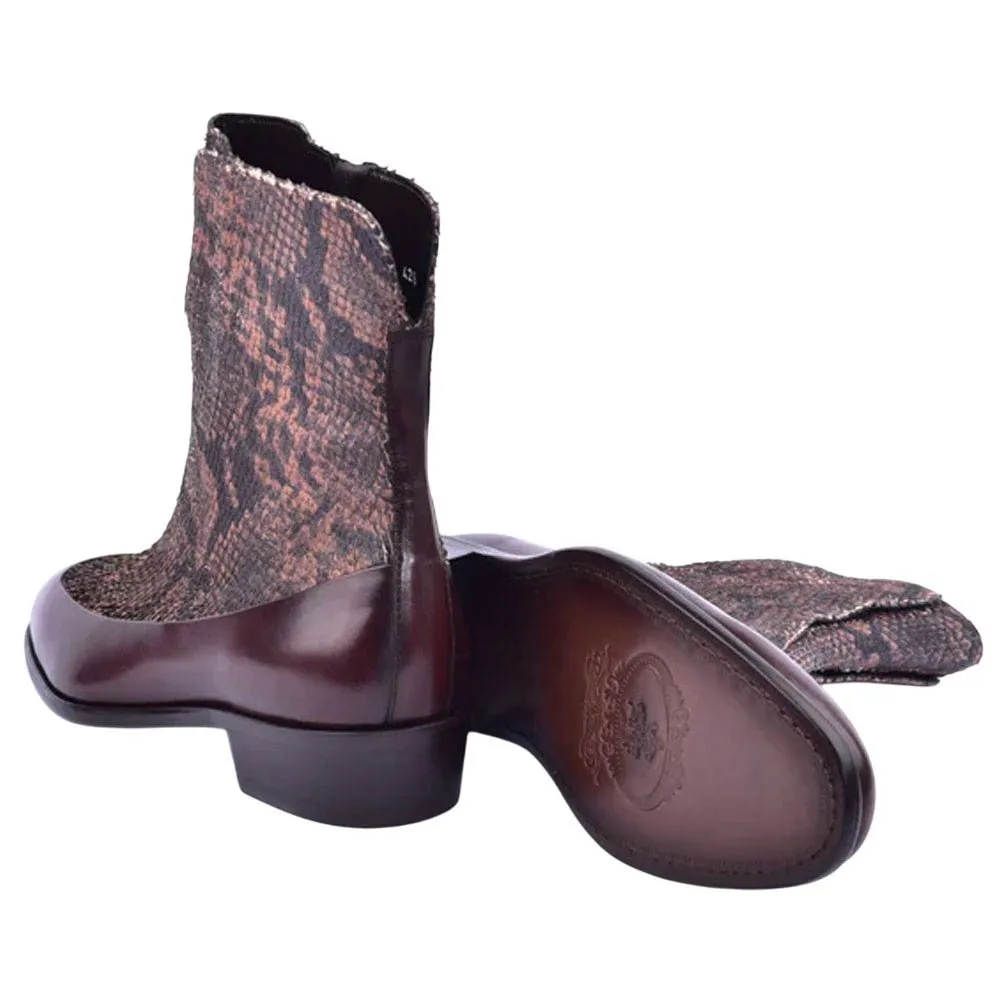 Corrente Brown Python Leather Ankle Boot with side zipper for Men