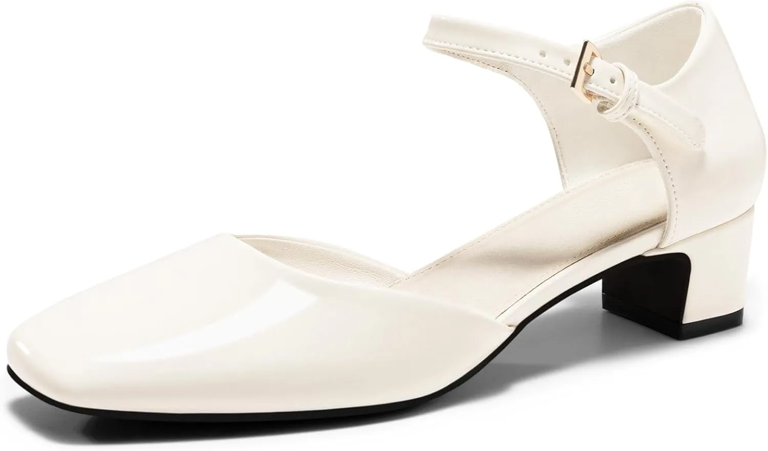 Coutgo Womens Chunky Low Heels Dress Shoes Ankle Buckle Strap Square Toe D'Orsay Pumps Work Party Shoes