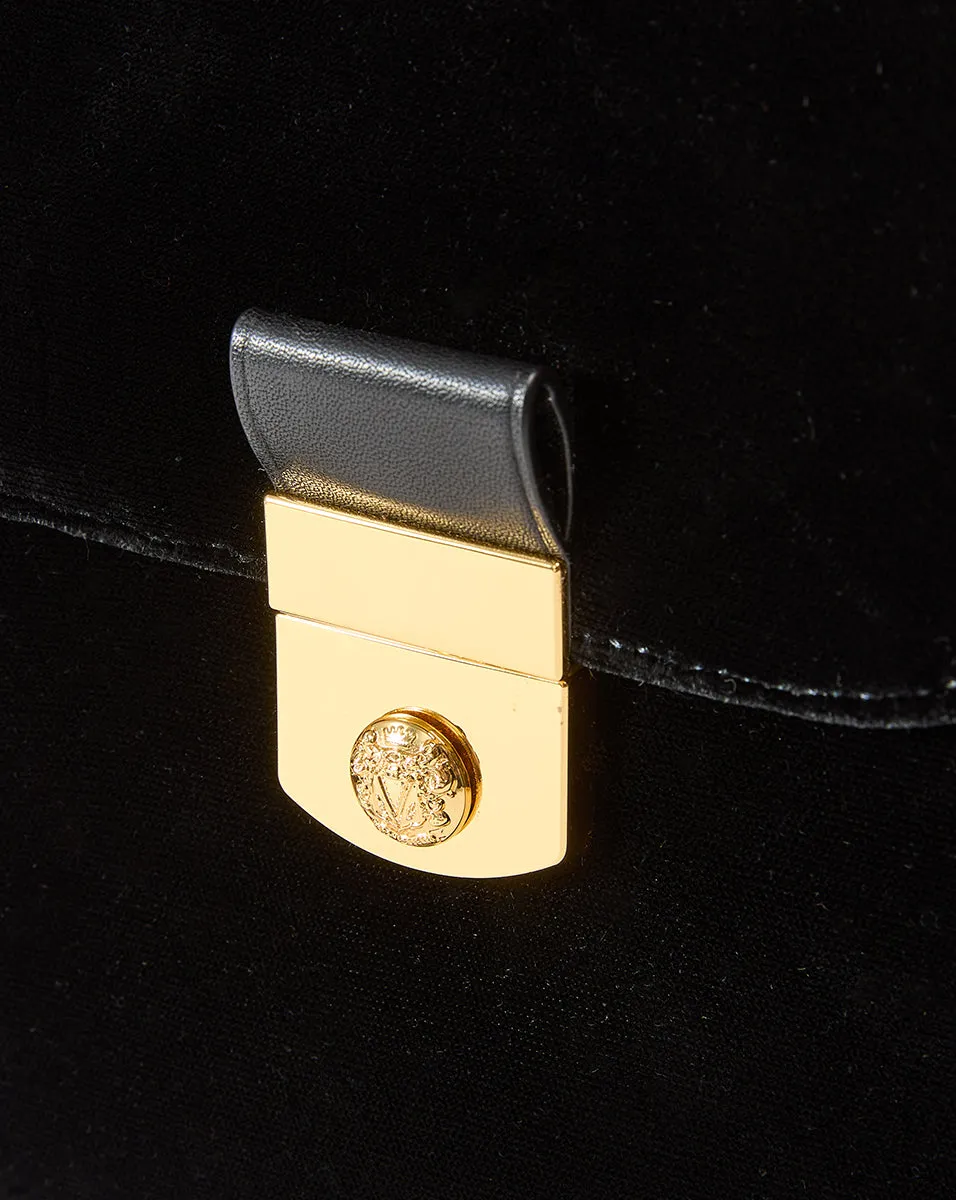 Crest Lock Velvet Top Handle Bag