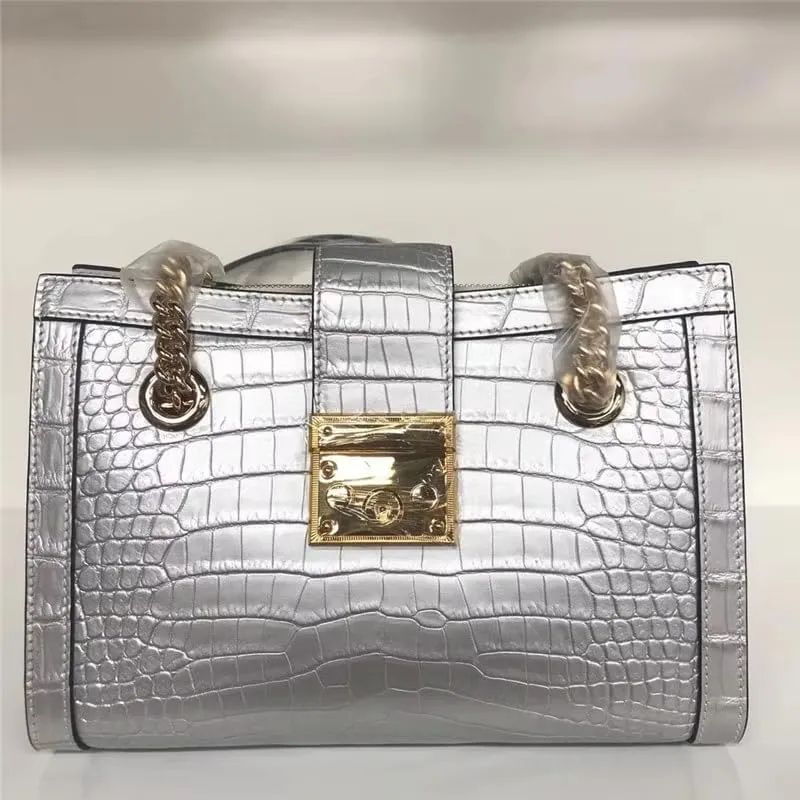 Crocodile Belly Skin Lady Gold Chain Purse Women's Flap Bag Genuine Real Alligator Leather Female Single Shoulder Bag