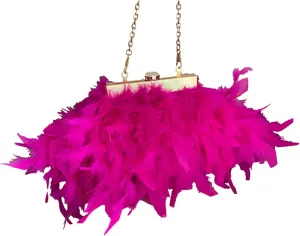 Crossbody Bag Plush Feather Clutch Purse Evening Bag Wedding Bag Handbag Purse Detachable Chain Shoulder Bag, Hot Pink