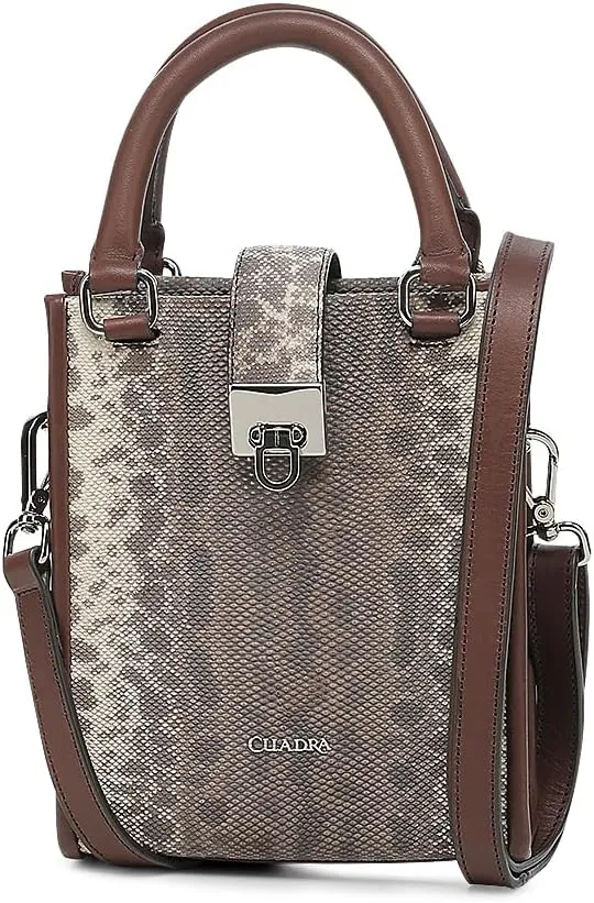 CUADRA | Elegant Women's Mini Tote in Python Skin with Genuine Crystals and Detachable Handle BOD2QKA Natural