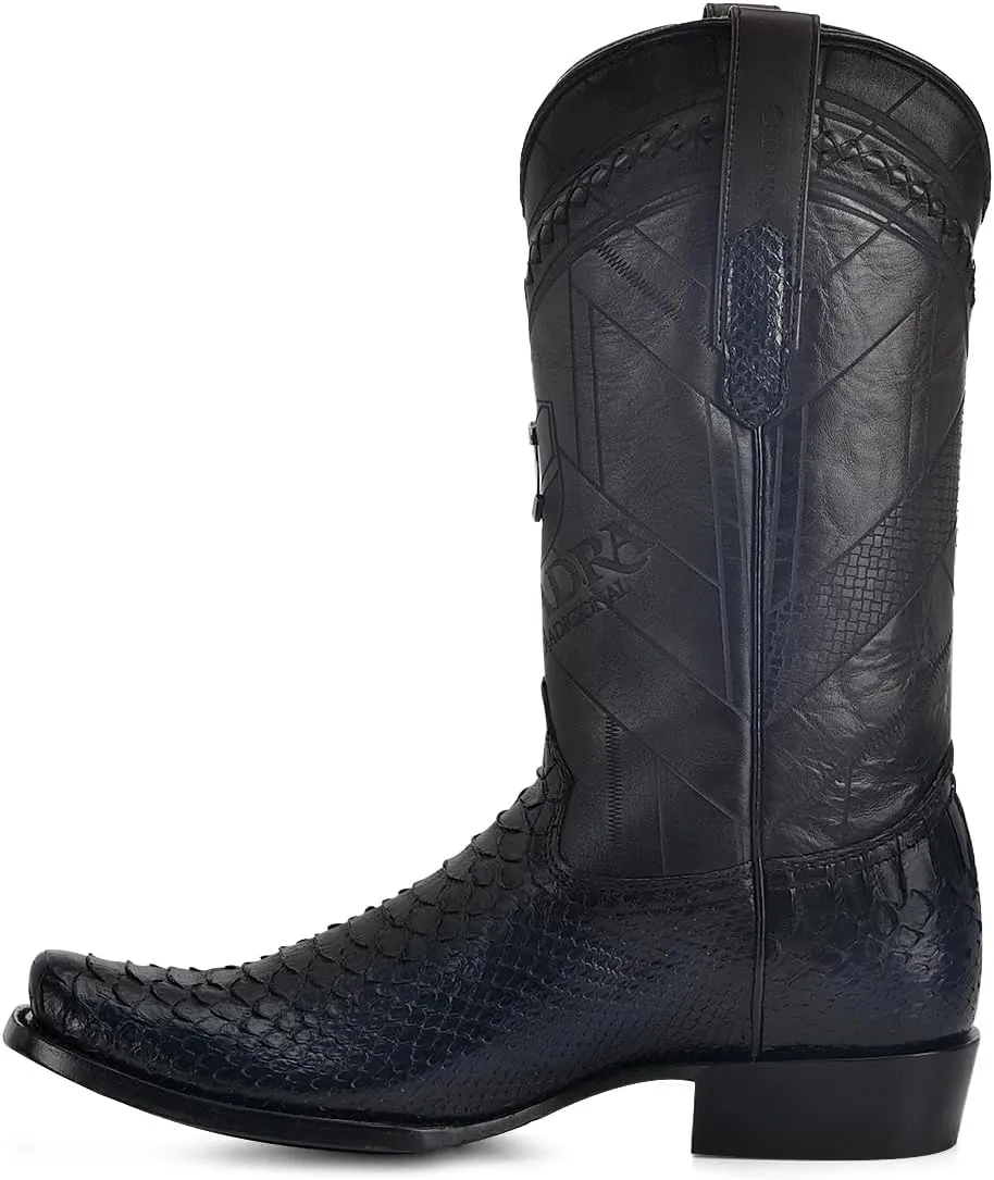 Cuadra Men's Cowboy Boot in Genuine Python Leather and Bovine Leather Blue 1J2FPH
