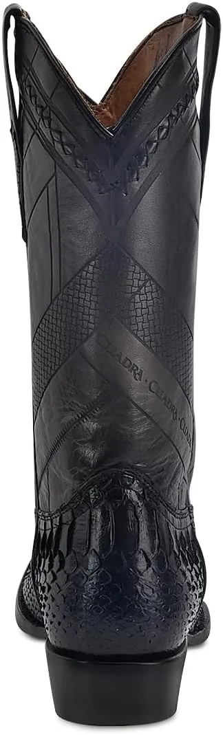 Cuadra Men's Cowboy Boot in Genuine Python Leather and Bovine Leather Blue 1J2FPH