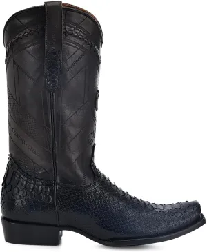 Cuadra Men's Cowboy Boot in Genuine Python Leather and Bovine Leather Blue 1J2FPH